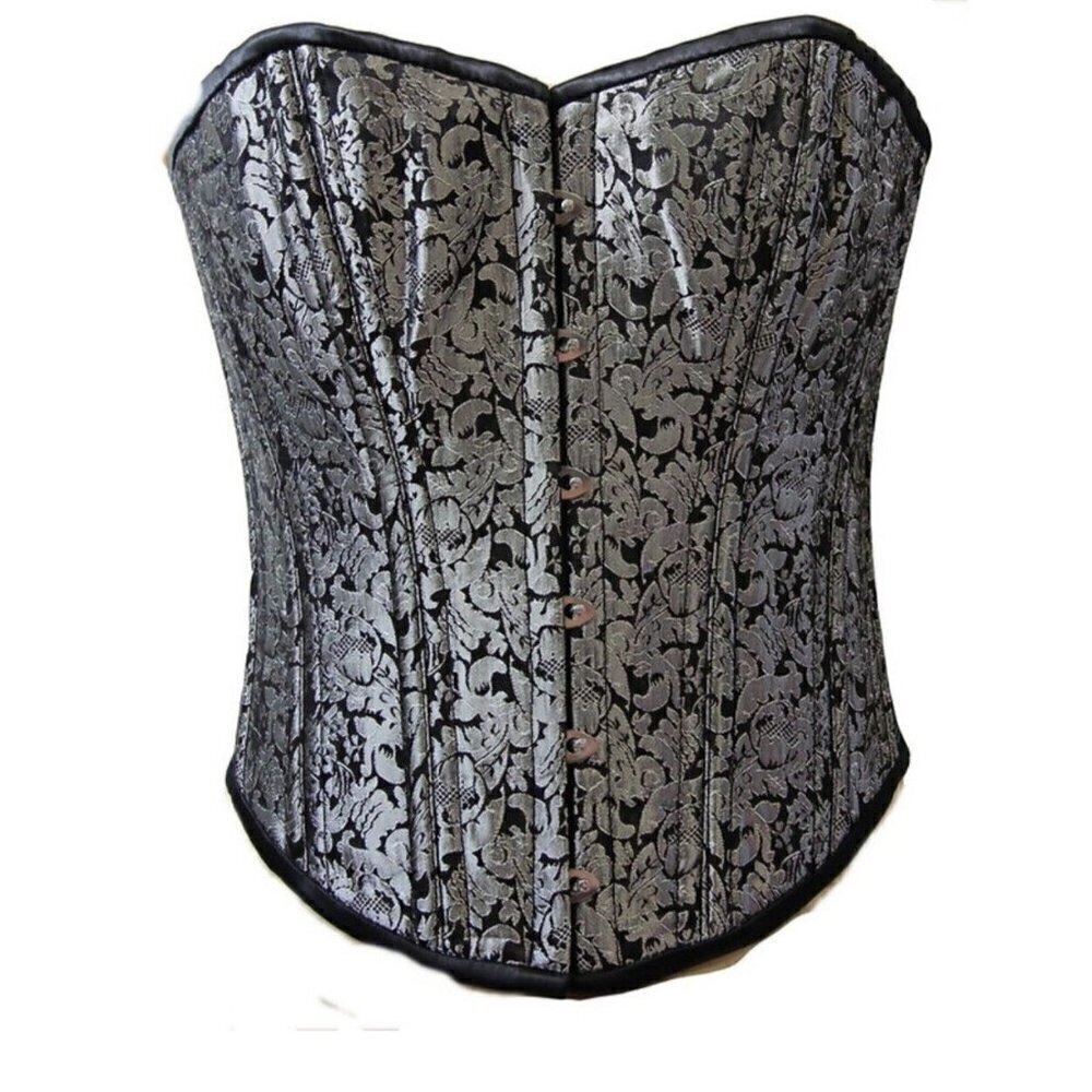New Fiona's Fineries Silver Floral Overbust Corset Womens Size 30  Lace Up